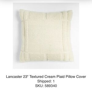 Crate and Barrel Lancaster 23" Textured Cream Plaid Pillow Cover, 2 covers